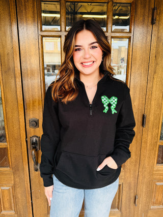 Checkered Bow Pullover Sweatshirt • Green-Harps & Oli-Shop Anchored Bliss Women's Boutique Clothing Store