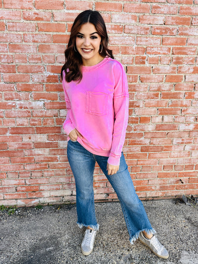 Always On Your Side Acid Washed Pullover • Candy Pink-Zenana-Shop Anchored Bliss Women's Boutique Clothing Store