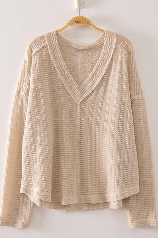Fall Into You Textured V-Neck Sweater • Cream-Very J-Shop Anchored Bliss Women's Boutique Clothing Store