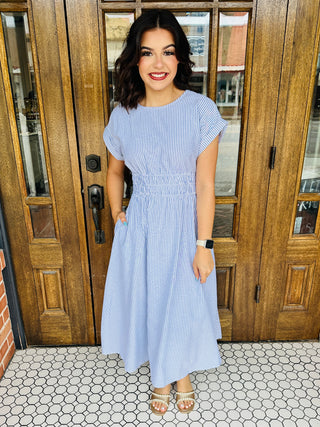 Give it Your All Striped Midi Dress • Blue-She+Sky-Shop Anchored Bliss Women's Boutique Clothing Store