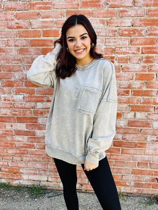 Always On Your Side Acid Washed Pullover • Sleet Grey-Zenana-Shop Anchored Bliss Women's Boutique Clothing Store