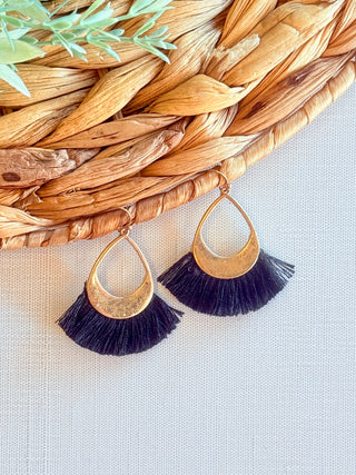 Holly Teardrop Fringe Earrings • Black-Fame Accessories-Shop Anchored Bliss Women's Boutique Clothing Store