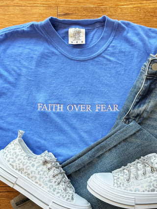 Faith Over Fear Embroidered Graphic Tee-Harps & Oli-Shop Anchored Bliss Women's Boutique Clothing Store