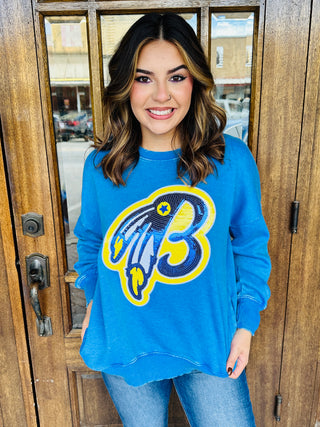 Braves Sequin Patch Mineral Washed Sweatshirt • Blue-Harps & Oli-Shop Anchored Bliss Women's Boutique Clothing Store