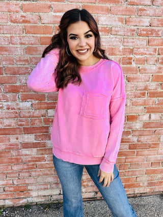 Always On Your Side Acid Washed Pullover • Candy Pink-Zenana-Shop Anchored Bliss Women's Boutique Clothing Store