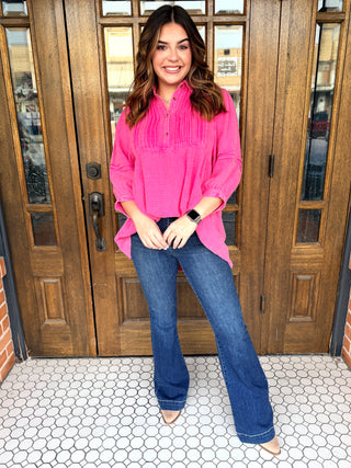 Loving On You Mineral Wash Gauze Tunic • Hot Pink-Stacey Kluttz-Shop Anchored Bliss Women's Boutique Clothing Store