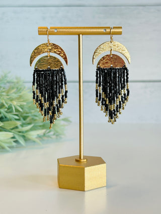 Lexi Beaded Earrings • Black & Gold-DMC-Shop Anchored Bliss Women's Boutique Clothing Store