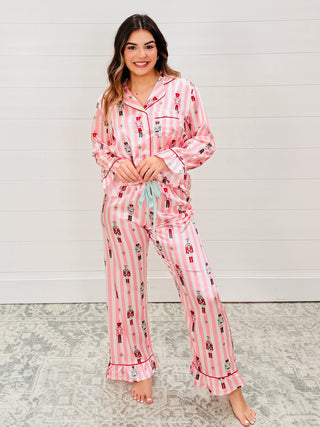 Nutcracker Stripes Top + Bottom Pajama Set • Pink-Bella Sleep + Spa-Shop Anchored Bliss Women's Boutique Clothing Store
