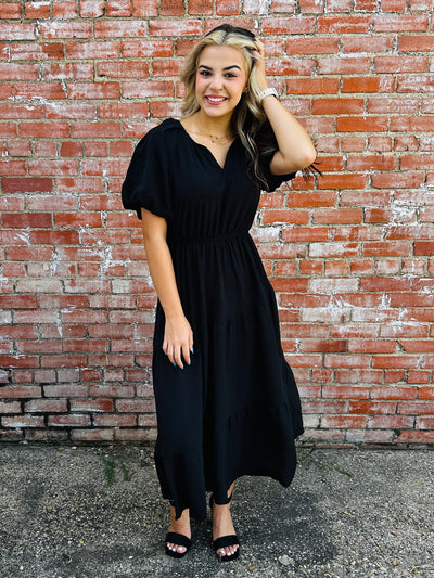 So Into You Puff Sleeve Midi Dress • Black-Umgee-Shop Anchored Bliss Women's Boutique Clothing Store