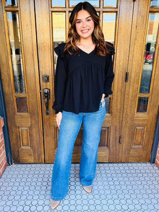 Stars In My Eyes Flutter Long Sleeve Top • Black-Stacey Kluttz-Shop Anchored Bliss Women's Boutique Clothing Store