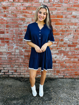 A Little Extra Rickrack Dress • Navy-Stacey Kluttz-Shop Anchored Bliss Women's Boutique Clothing Store