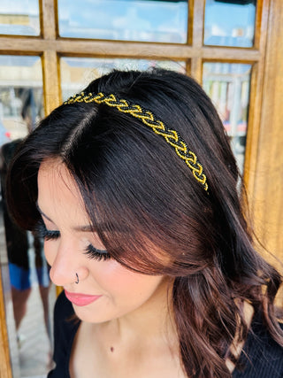 Crossing Paths Seed Bead Headband • Black & Gold-Song Lily-Shop Anchored Bliss Women's Boutique Clothing Store