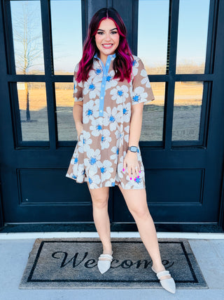 My Own Journey Floral Collared Mini Dress • Blue-EESome-Shop Anchored Bliss Women's Boutique Clothing Store