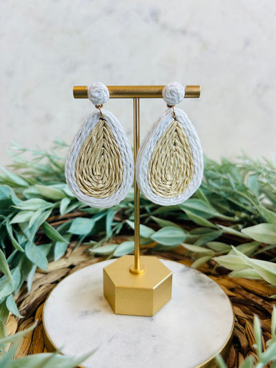 Shelby Rattan Teardrop Earrings • White-What's Hot-Shop Anchored Bliss Women's Boutique Clothing Store