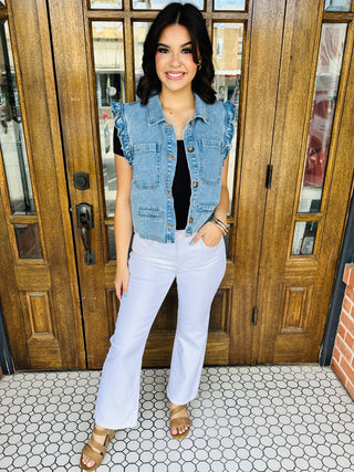 Best I’ve Had Ruffle Denim Vest-Gilli-Shop Anchored Bliss Women's Boutique Clothing Store