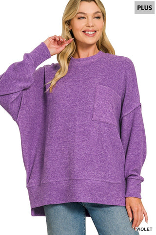 Better Together Brushed Knit Pocket Pullover • Purple