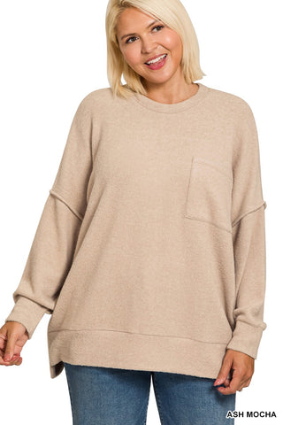 Better Together Brushed Knit Pocket Pullover • Ash Mocha