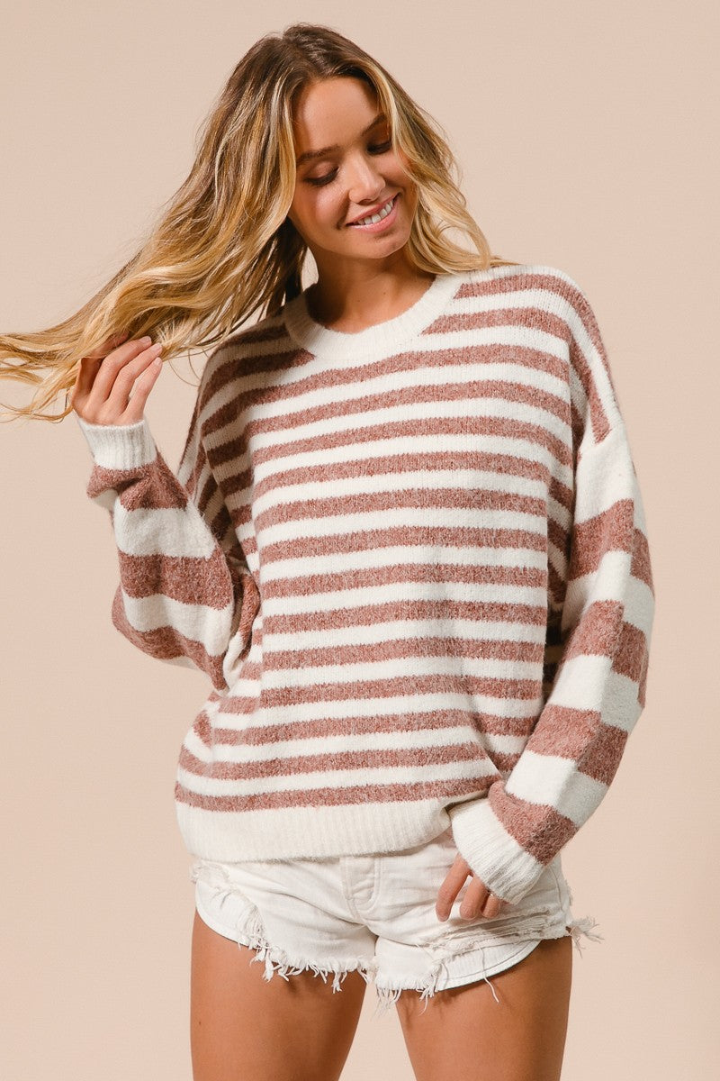 You're My Reason Why Striped Sweater • Mocha-Bibi-Shop Anchored Bliss Women's Boutique Clothing Store