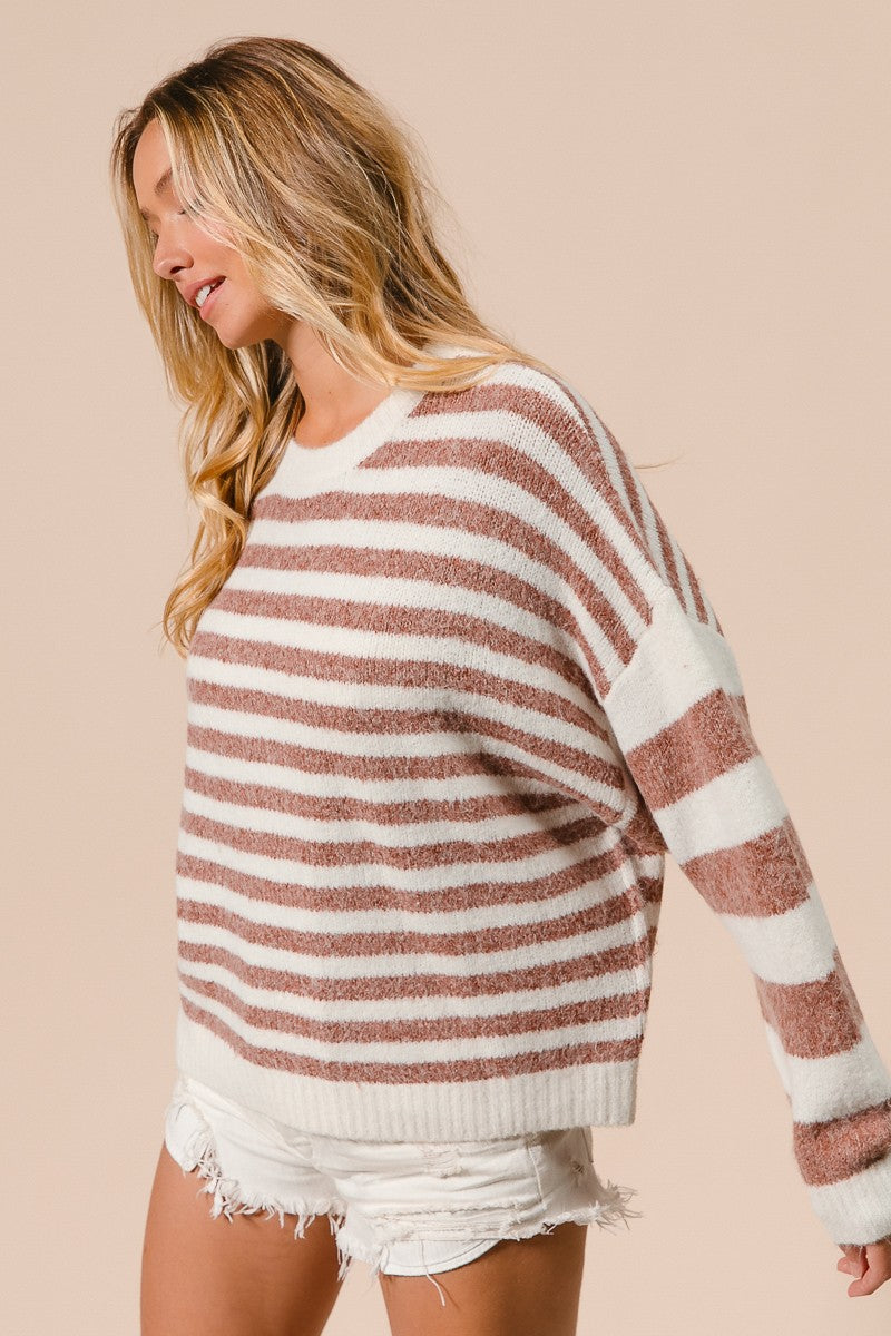 You're My Reason Why Striped Sweater • Mocha-Bibi-Shop Anchored Bliss Women's Boutique Clothing Store