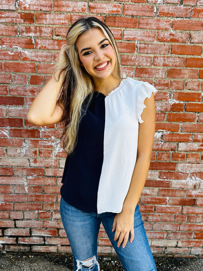 True Passion Ruffle Top • Navy and White-Stacey Kluttz-Shop Anchored Bliss Women's Boutique Clothing Store