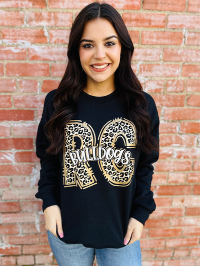 Bulldogs Leopard Graphic Sweatshirt-Spirit To A Tee-Shop Anchored Bliss Women's Boutique Clothing Store