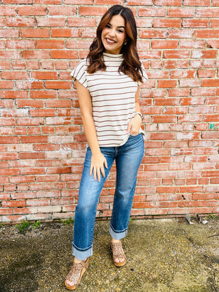 Here With Me Striped Mock Neck Top • Cream-Umgee-Shop Anchored Bliss Women's Boutique Clothing Store