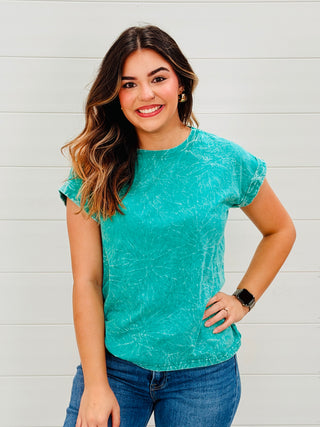 Calling My Name Acid Washed Cap Sleeve Top • Green-Zenana-Shop Anchored Bliss Women's Boutique Clothing Store