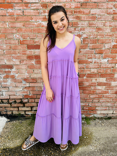 Hooked On You V-Neck Maxi Dress • Lavender-Zenana-Shop Anchored Bliss Women's Boutique Clothing Store