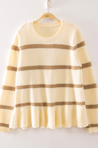 Cozy State of Mind Stripe Peplum Knit Sweater • Cream-Very J-Shop Anchored Bliss Women's Boutique Clothing Store