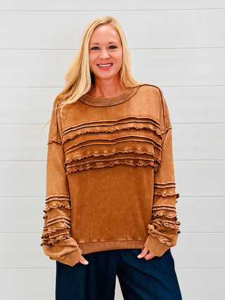 Much Needed Mineral Washed Ruffle Detail Top • Brown-Easel-Shop Anchored Bliss Women's Boutique Clothing Store