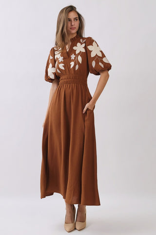 Written in the Wildflowers Embroidered Maxi Dress • Camel Brown