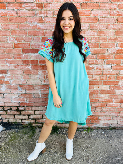 Time of Your Life Embroidered Dress • Sea Green-Umgee-Shop Anchored Bliss Women's Boutique Clothing Store