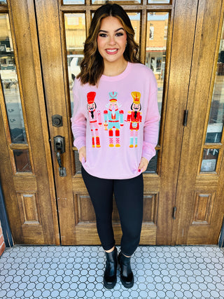 Whimsy Nutcracker Pink Crew Neck Sweatshirt-Jane Marie-Shop Anchored Bliss Women's Boutique Clothing Store