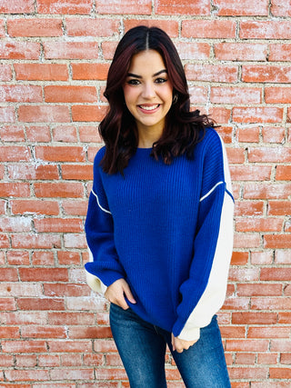 Ready to Go Game Day Oversized Sweater • Blue-Stacey Kluttz-Shop Anchored Bliss Women's Boutique Clothing Store