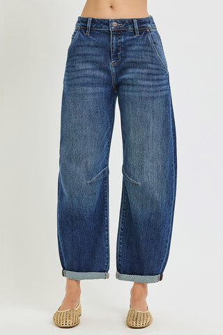 Risen Better Days Ahead Barrel Leg Denim Jeans-Risen-Shop Anchored Bliss Women's Boutique Clothing Store