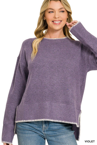 Made For This Contrast Stitch Sweater • Purple