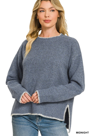 Made For This Contrast Stitch Sweater • Midnight Blue