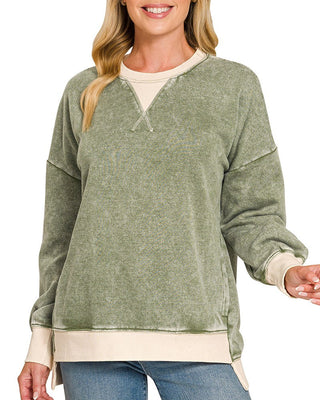 Take It Easy Mineral Washed Pullover • Olive