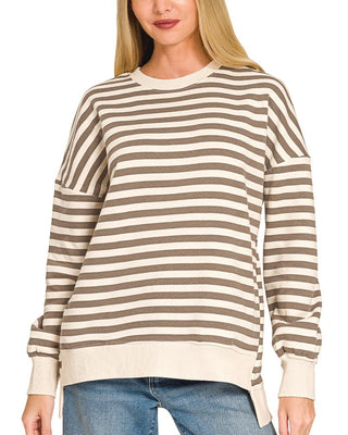 Living the Dream Striped Hi Lo Sweatshirt • Mocha