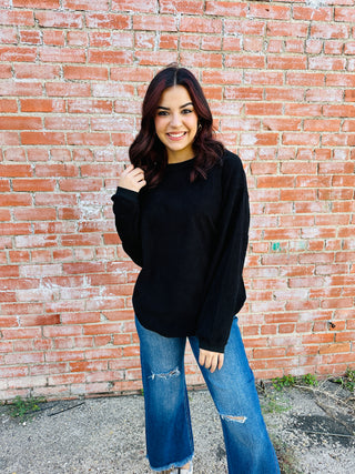 Simply Perfect Corded Crew Neck Sweatshirt • Black-Thomas and Co-Shop Anchored Bliss Women's Boutique Clothing Store