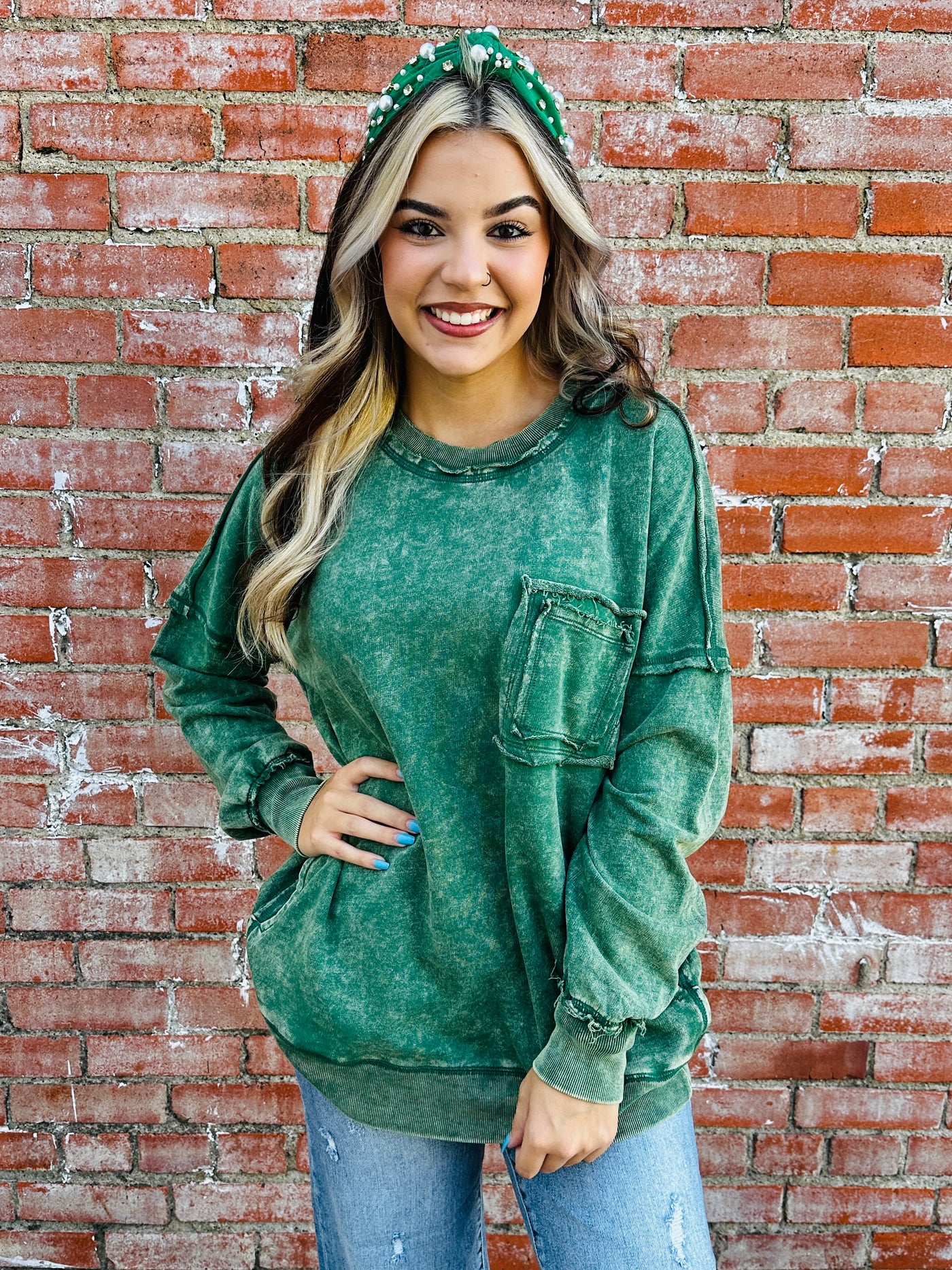 Always On Your Side Acid Washed Pullover • Green-Zenana-Shop Anchored Bliss Women's Boutique Clothing Store