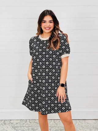 Deeply in Love Textured Floral Puff Sleeve Mini Dress • Black-Umgee-Shop Anchored Bliss Women's Boutique Clothing Store