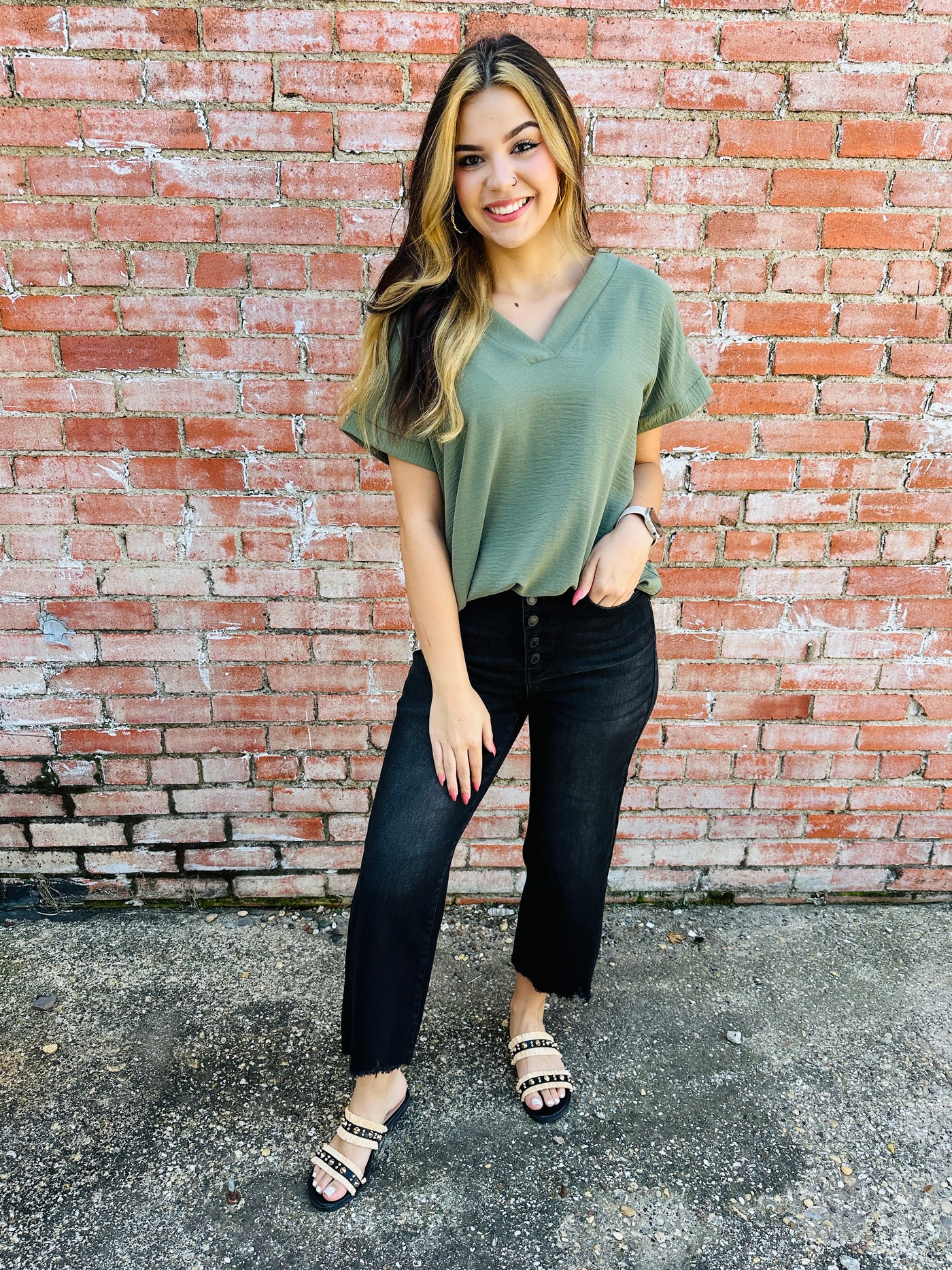 Chasing Dreams V-Neck Top • Light Olive-Zenana-Shop Anchored Bliss Women's Boutique Clothing Store