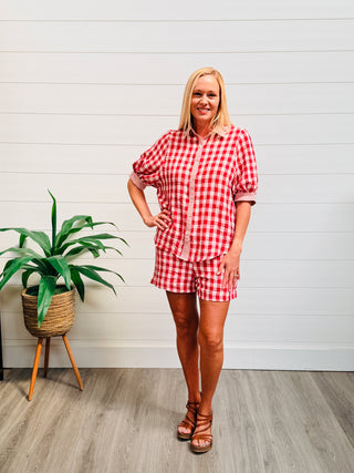Nothing Better Than This Gingham Top & Bottom Set • Red-Very J-Shop Anchored Bliss Women's Boutique Clothing Store