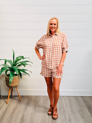 Nothing Better Than This Gingham Top & Bottom Set • Brown-Very J-Shop Anchored Bliss Women's Boutique Clothing Store