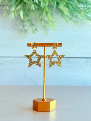 Brightly Shining Glitter Star Earrings • Gold-Brittany Carl-Shop Anchored Bliss Women's Boutique Clothing Store