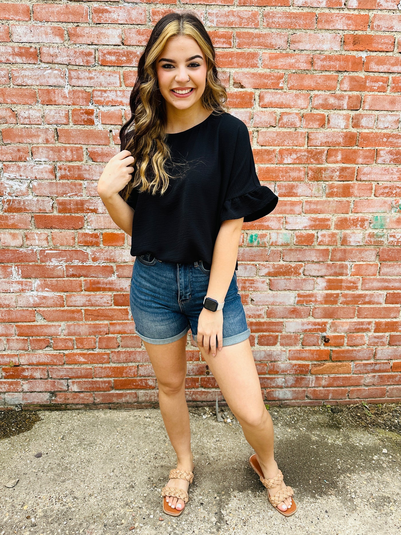 Having a Good Day Ruffle Sleeve Top • Black-Zenana-Shop Anchored Bliss Women's Boutique Clothing Store