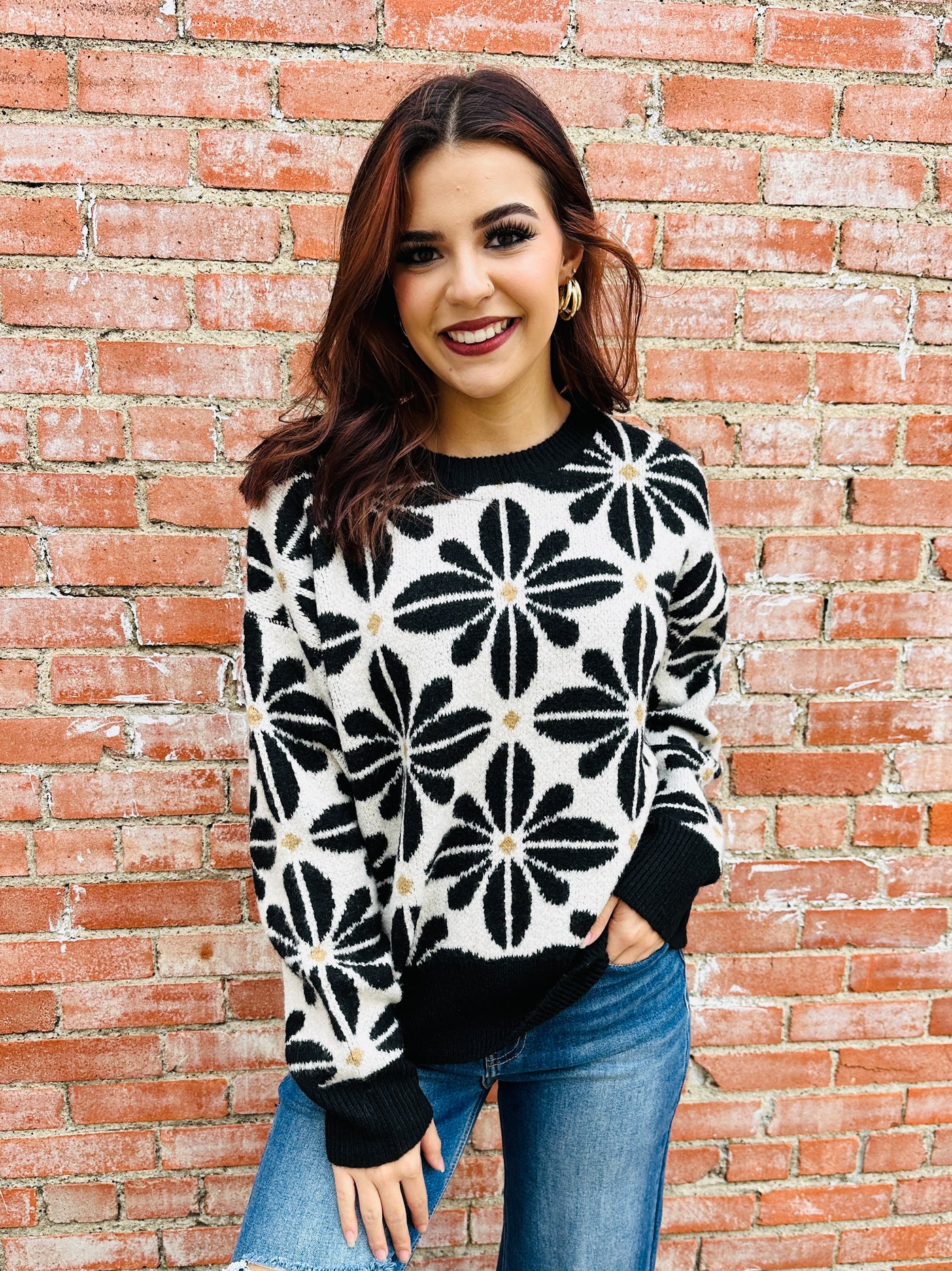 Beautiful Memories Flower Pattern Sweater • Black-Bibi-Shop Anchored Bliss Women's Boutique Clothing Store