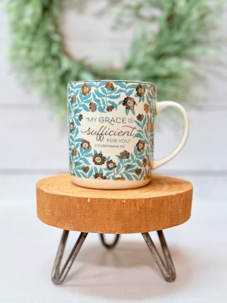 My Grace is Sufficient Teal Floral Coffee Mug-Brittany Carl-Shop Anchored Bliss Women's Boutique Clothing Store