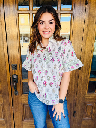 Best Advice Floral Print Button Front Top • Cream-Stacey Kluttz-Shop Anchored Bliss Women's Boutique Clothing Store